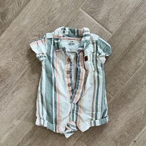 Calvin Klein Striped Button Down Shirt - Green, White, and Orange
